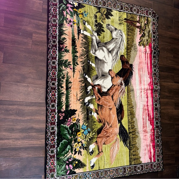 White and Brown Tapestry Wall Decor with Ornate Border